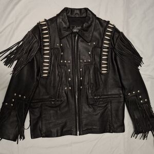Leather Beaded Black Fringe Jacket